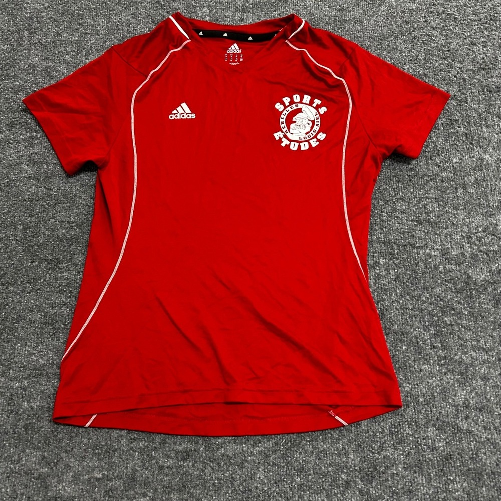 Adidas T-Shirt Womens Size M Red Climacool Sports Etudes Athletic Short Sleeve
